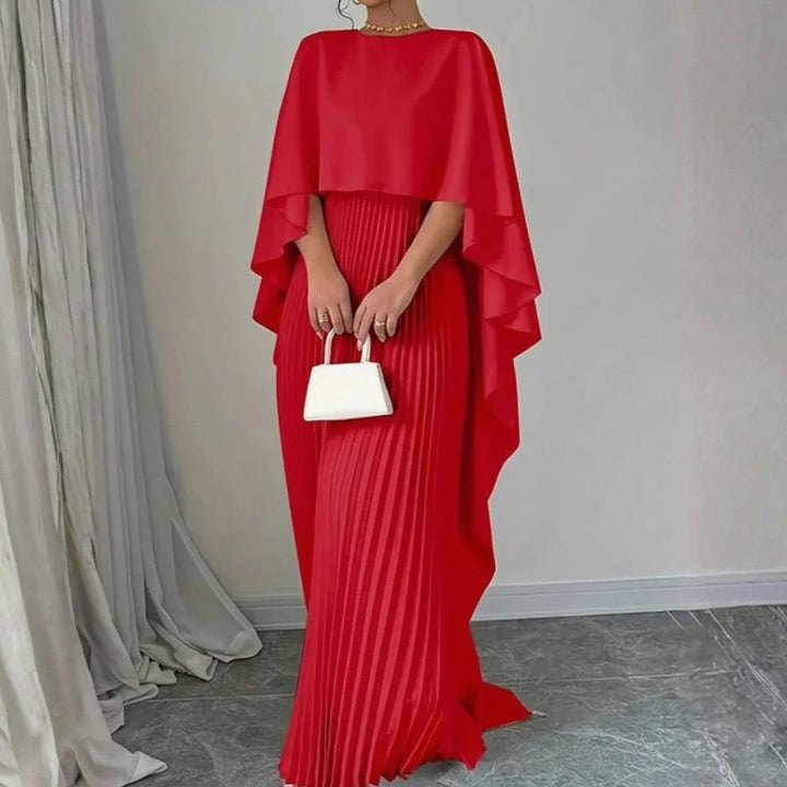 Women's Cape-Overlay Pleated Maxi Dress Wedding Guest