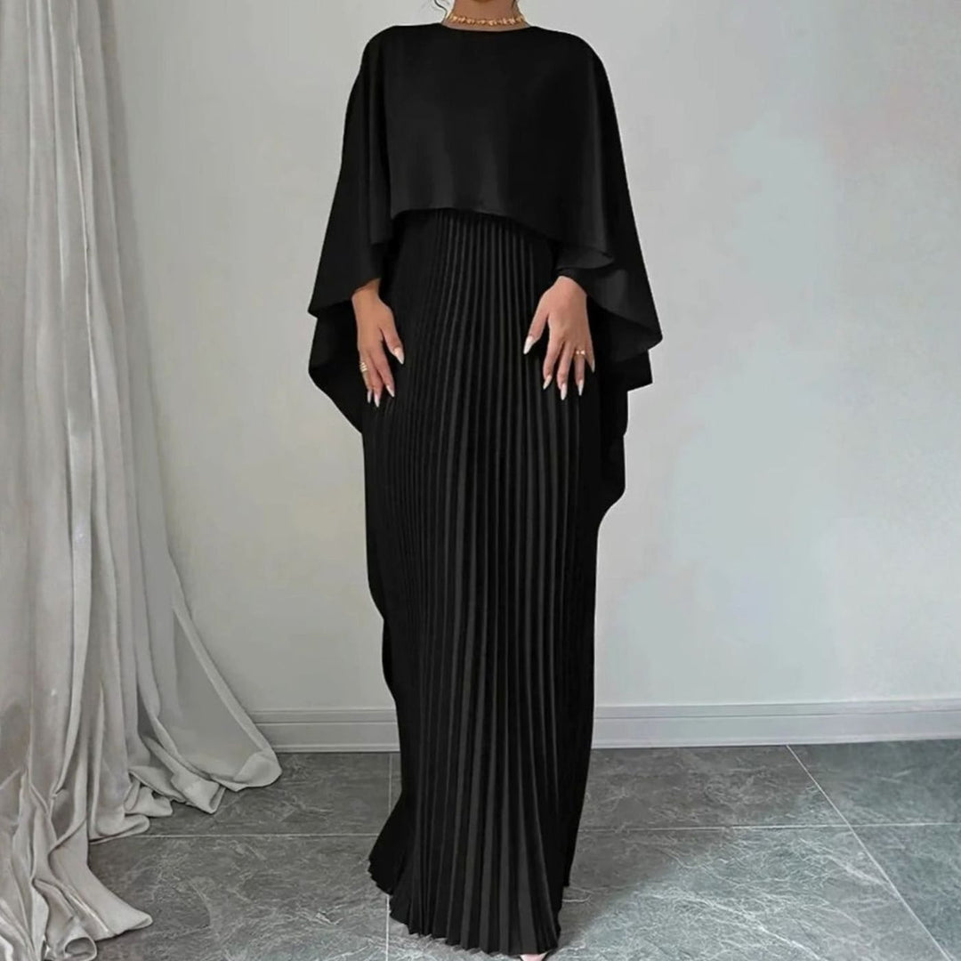 Women's Cape-Overlay Pleated Maxi Dress Wedding Guest