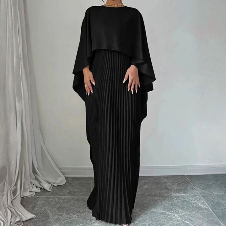 Women's Cape-Overlay Pleated Maxi Dress Wedding Guest