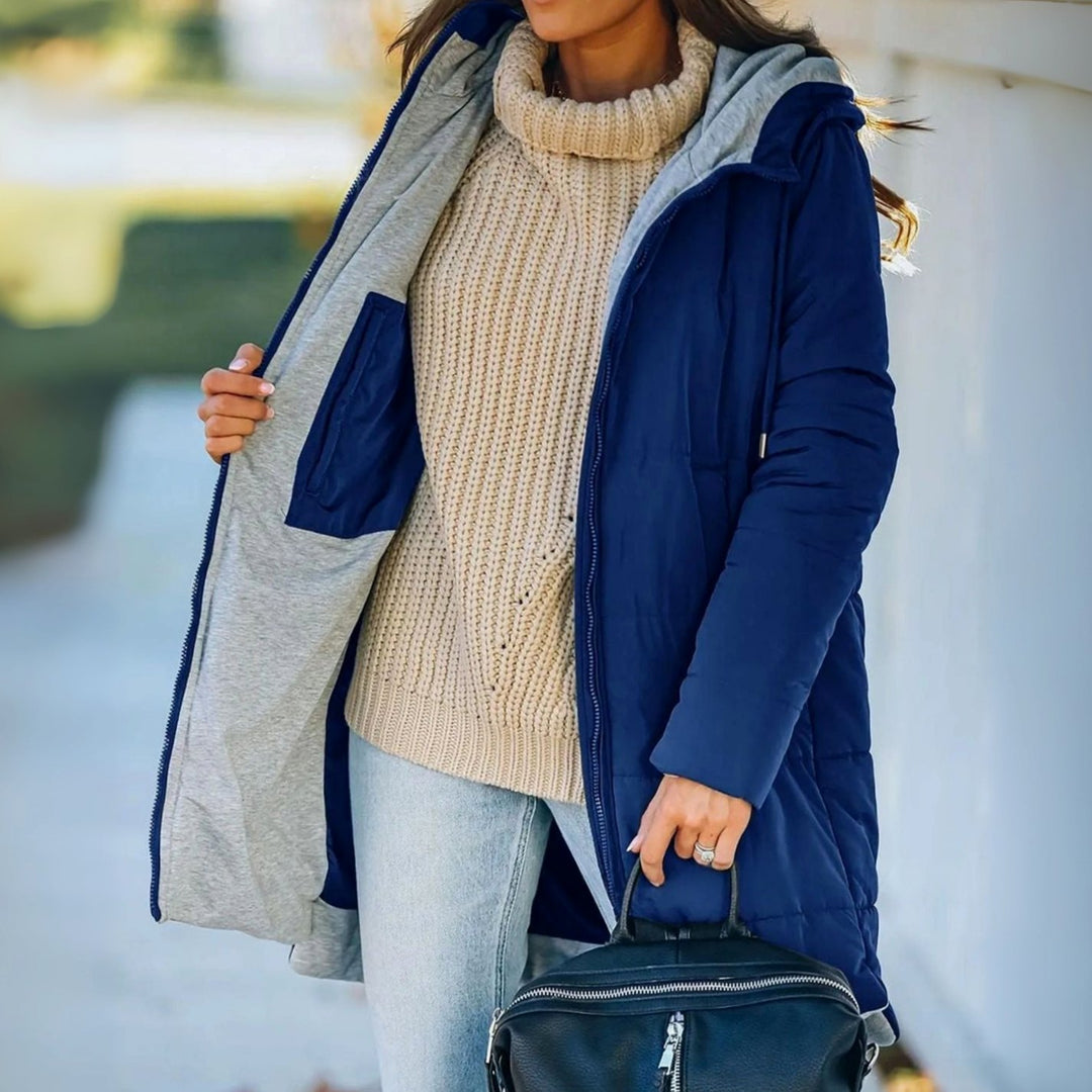 Women's Casual Hooded Puffer Jacket Quilted Warm Outerwear - Blue