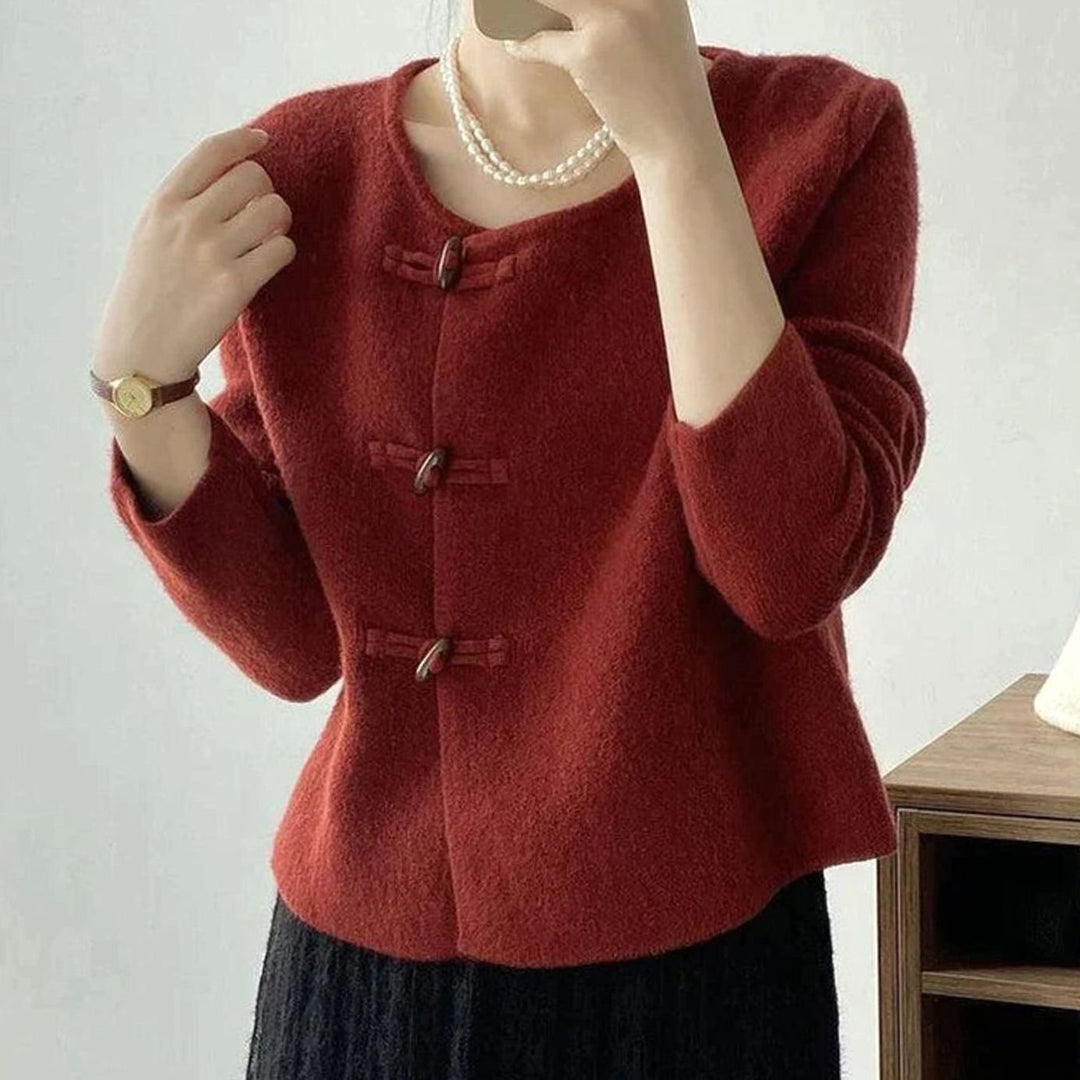 Women's Chinese-Collar Oversized Knit Cardigan Toggle Button