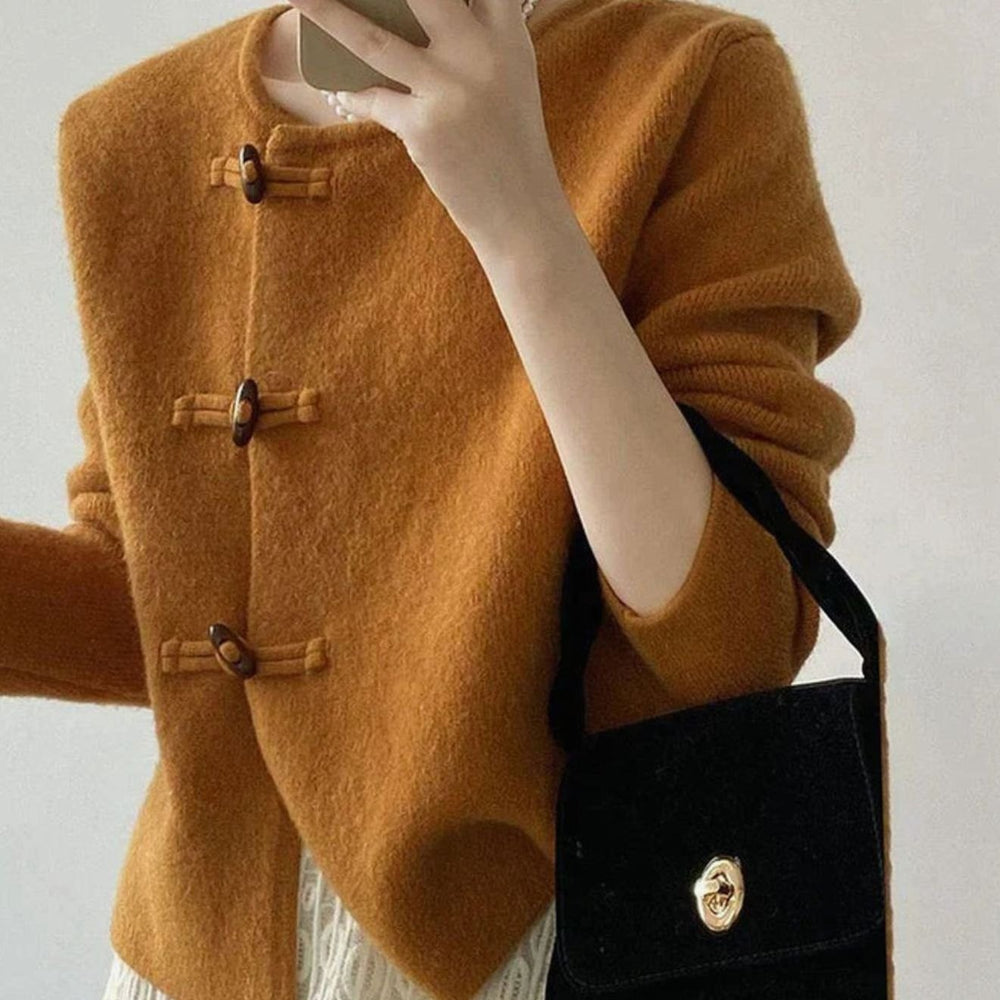 Women's Chinese-Collar Oversized Knit Cardigan Toggle Button