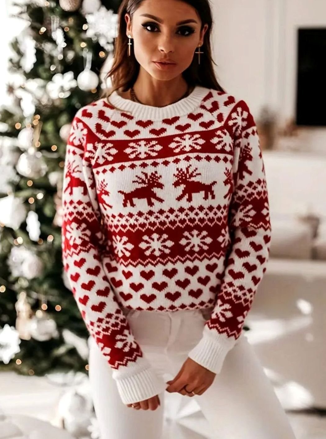 Women's Christmas Fairisle Oversized Knit Jumper Reindeer Pattern