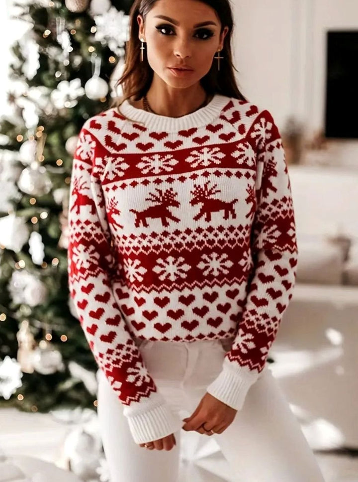 Women's Christmas Fairisle Oversized Knit Jumper Reindeer Pattern
