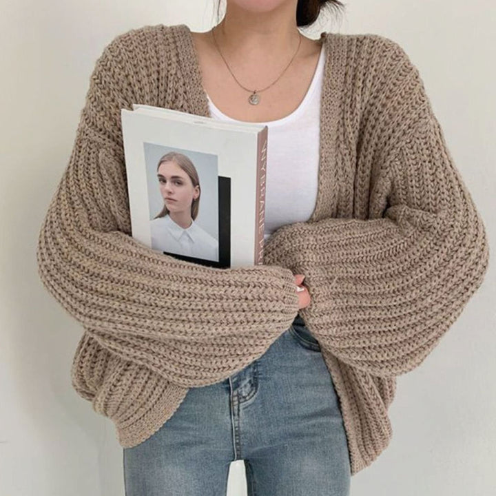Women's Chunky Oversized Knit Cardigan Open Front Balloon Sleeve