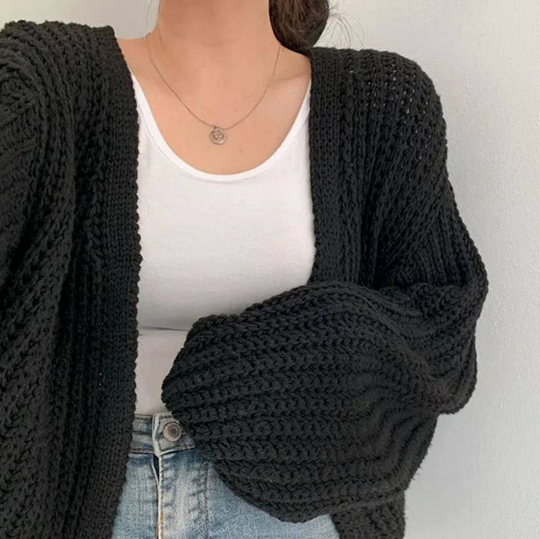 Women's Chunky Oversized Knit Cardigan Open Front Balloon Sleeve