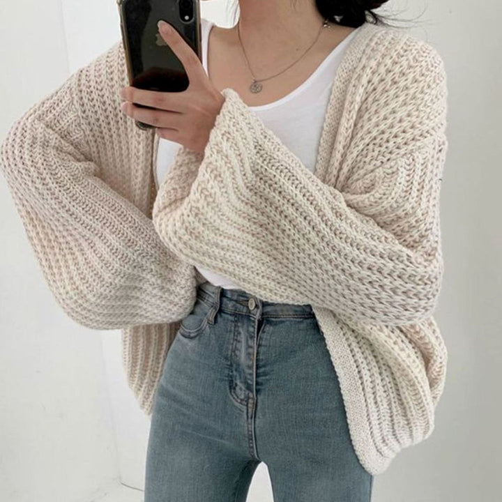 Women's Chunky Oversized Knit Cardigan Open Front Balloon Sleeve