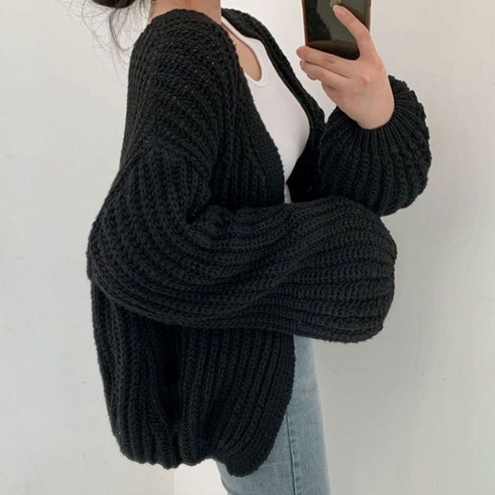 Women's Chunky Oversized Knit Cardigan Open Front Balloon Sleeve