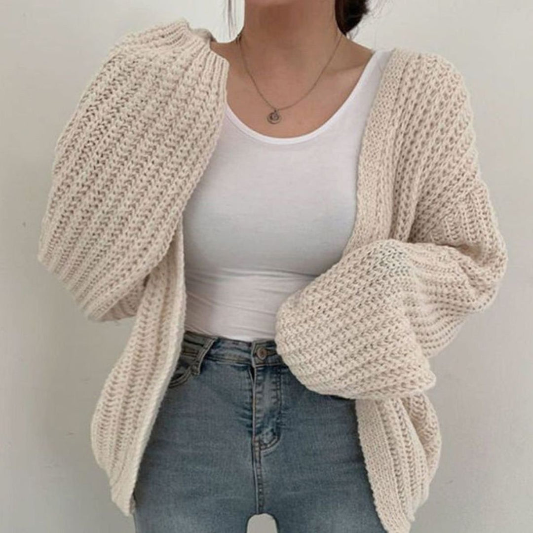 Women's Chunky Oversized Knit Cardigan Open Front Balloon Sleeve