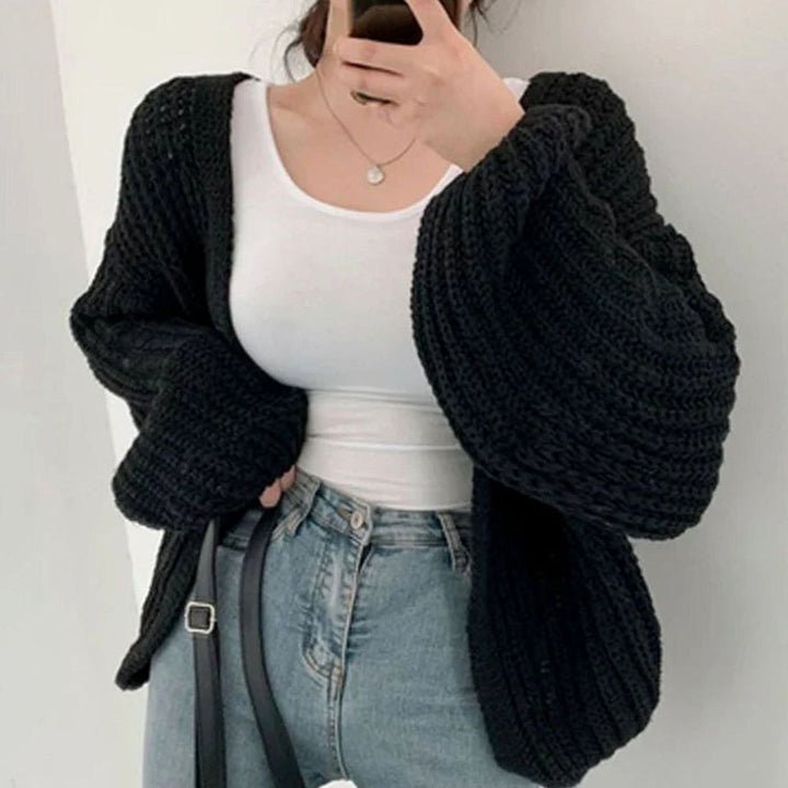 Women's Chunky Oversized Knit Cardigan Open Front Balloon Sleeve