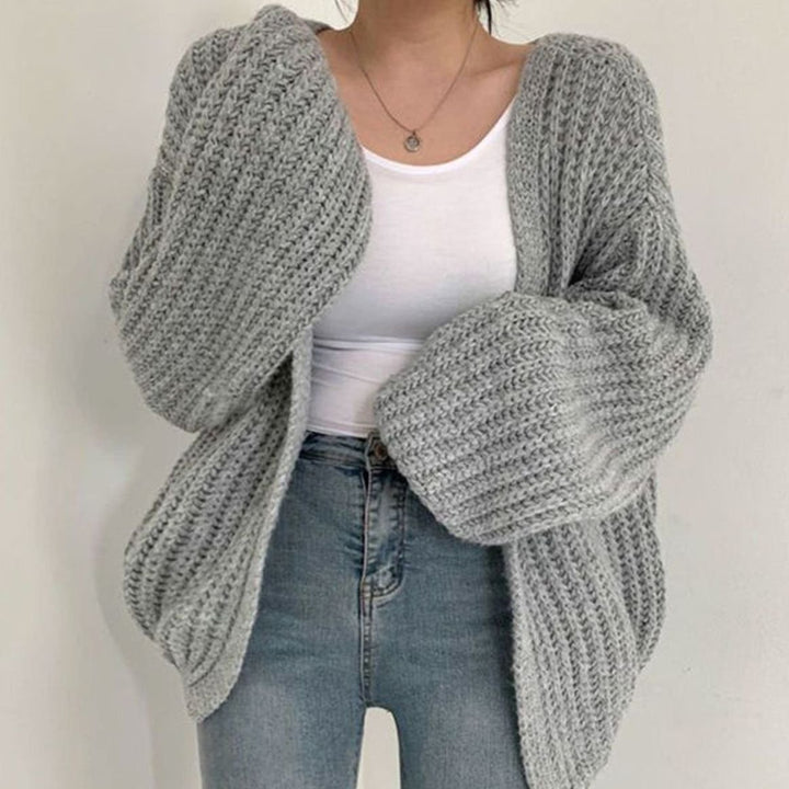 Women's Chunky Oversized Knit Cardigan Open Front Balloon Sleeve