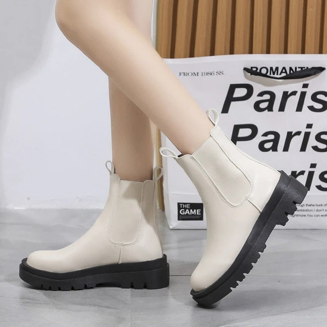 Women's Chunky Platform Ankle Heeled Boots Chelsea Pull-On