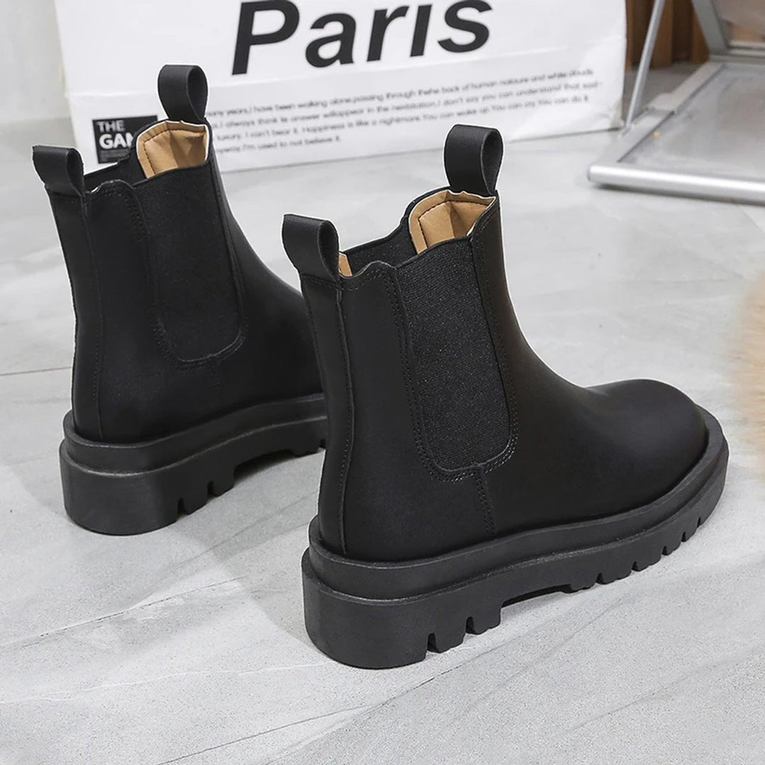 Women's Chunky Platform Ankle Heeled Boots Chelsea Pull-On