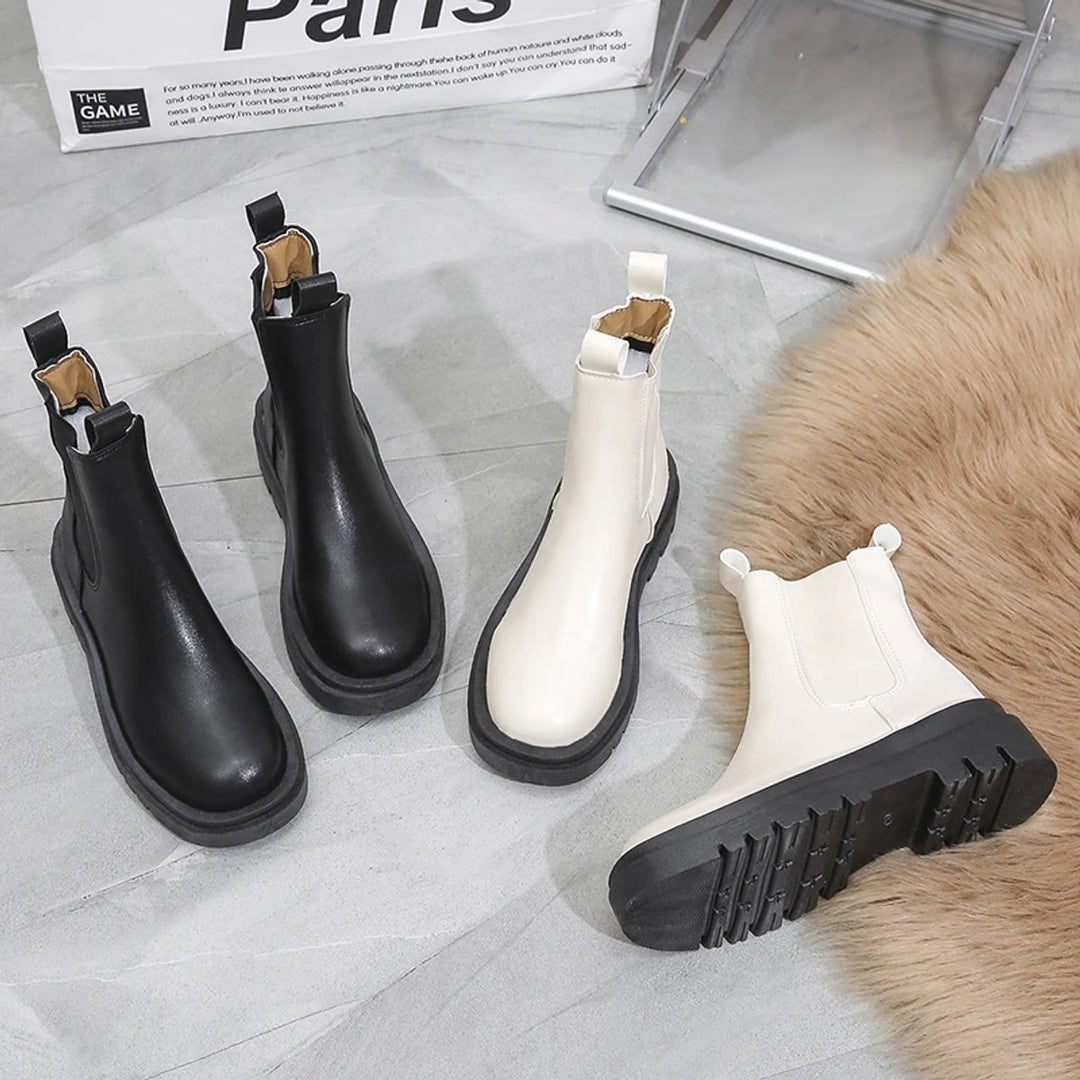 Women's Chunky Platform Ankle Heeled Boots Chelsea Pull-On