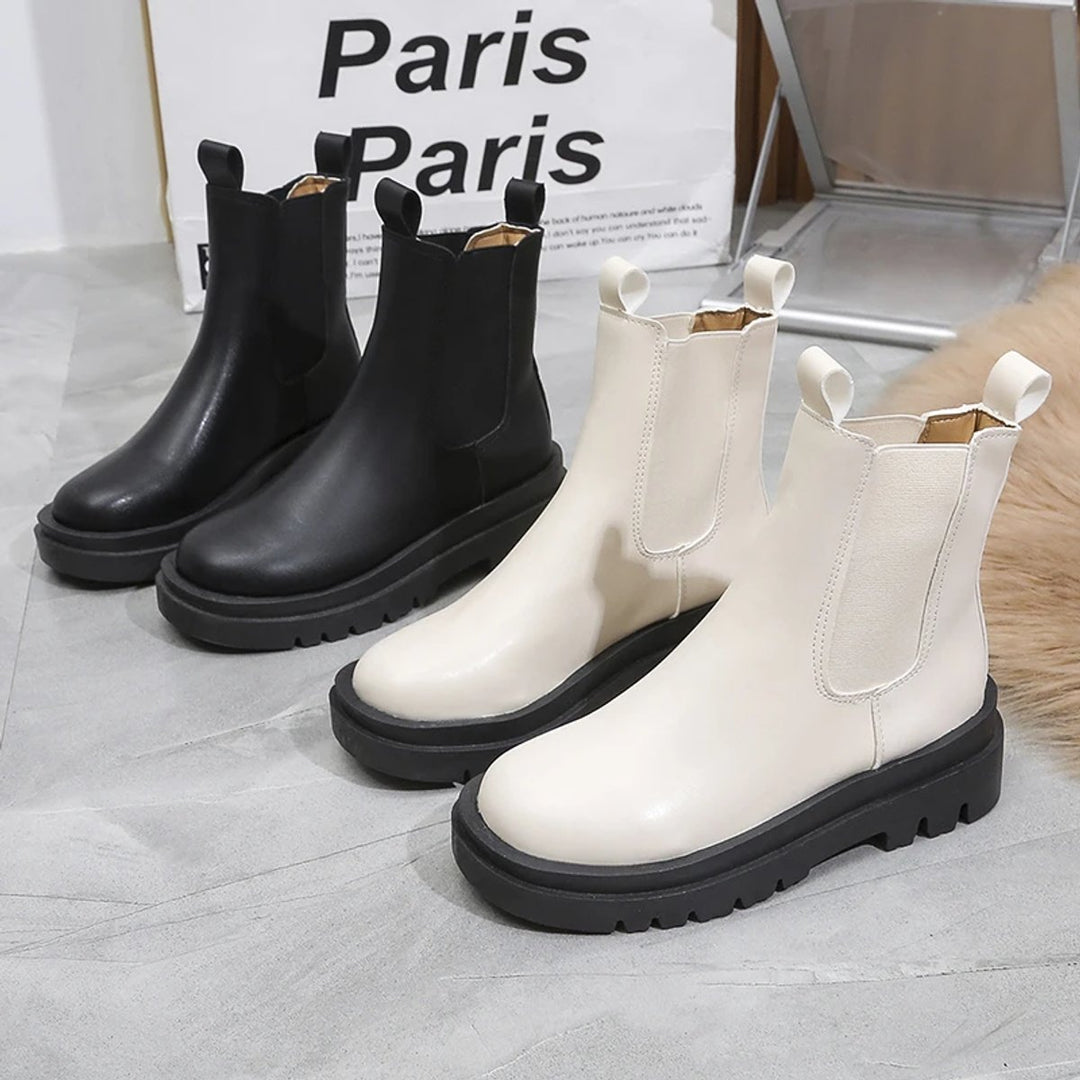 Women's Chunky Platform Ankle Heeled Boots Chelsea Pull-On