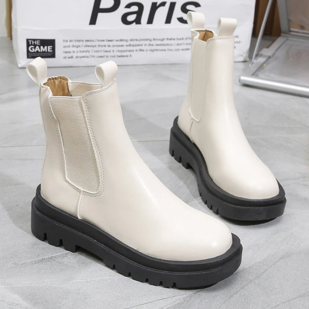 Women's Chunky Platform Ankle Heeled Boots Chelsea Pull-On