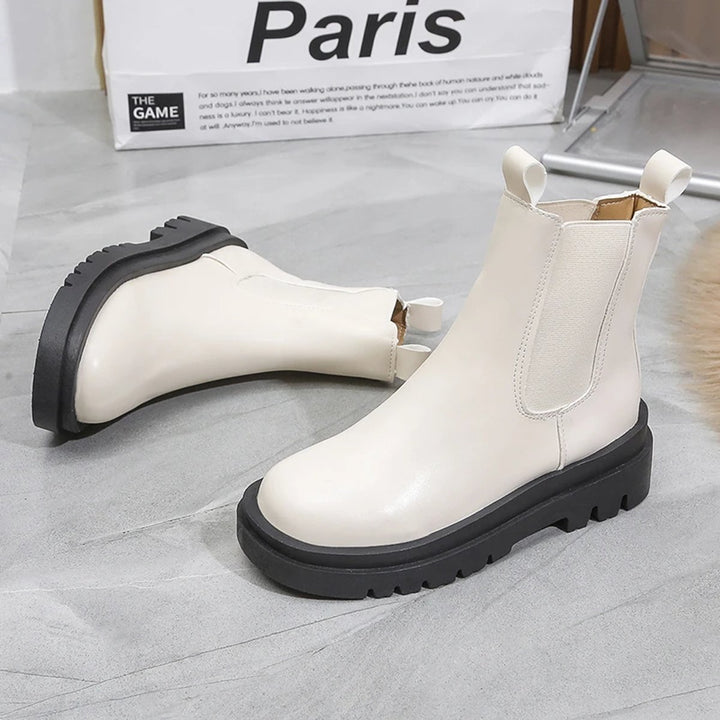 Women's Chunky Platform Ankle Heeled Boots Chelsea Pull-On