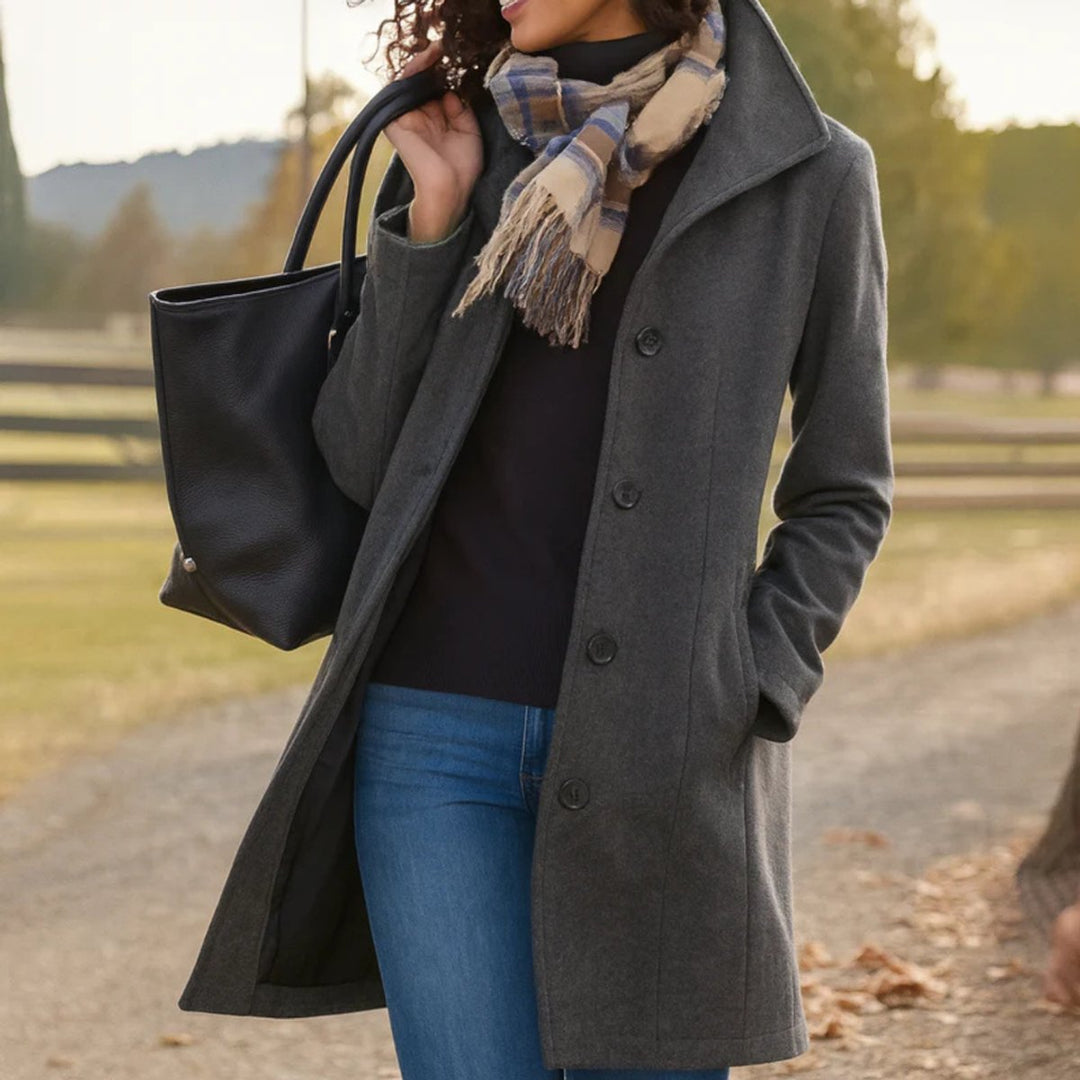 Women's Classic Button-Front Longline Wool-Look Winter Coat