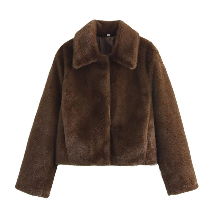 Women's Classic-Collar Cropped Faux Fur Coat
