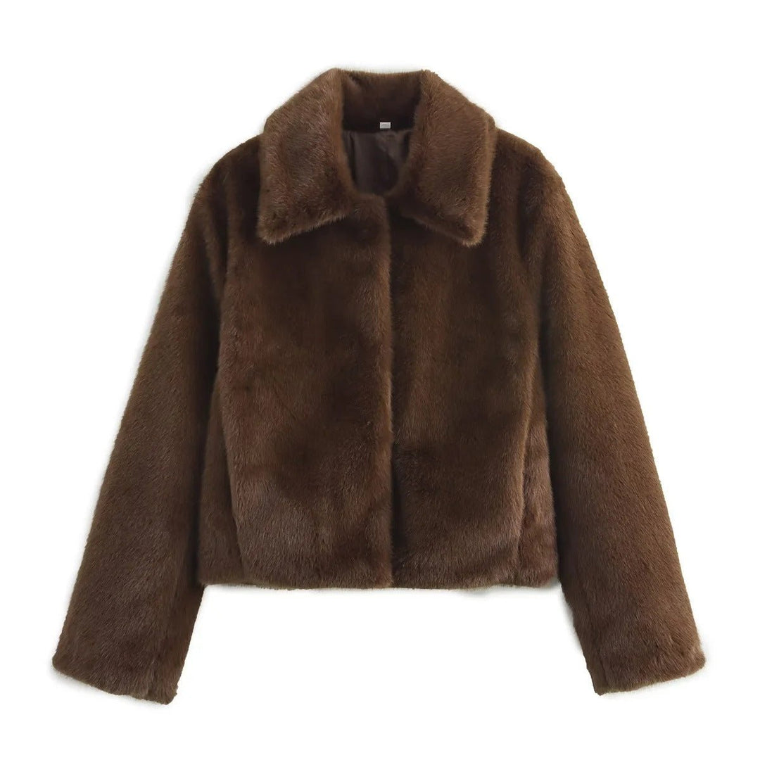 Women's Classic-Collar Cropped Faux Fur Coat