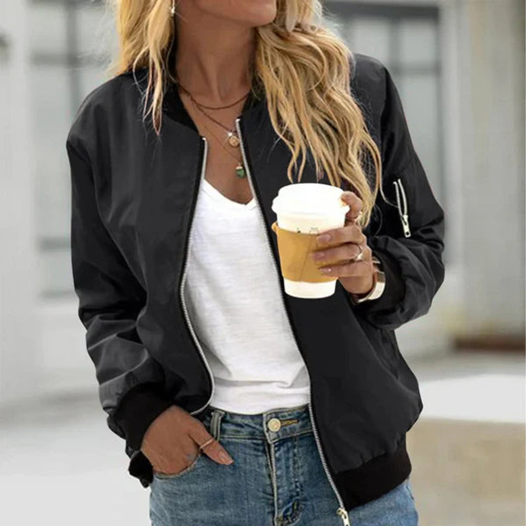 Women's Classic Zip-Up Bomber Jacket Elasticated Cuffs