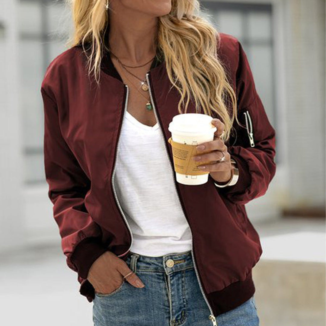 Women's Classic Zip-Up Bomber Jacket Elasticated Cuffs