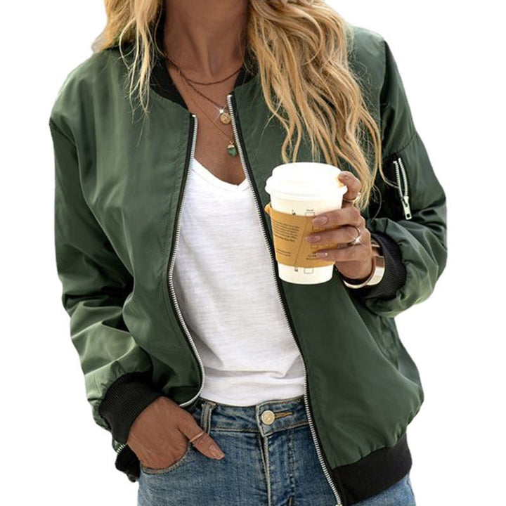 Women's Classic Zip-Up Bomber Jacket Elasticated Cuffs
