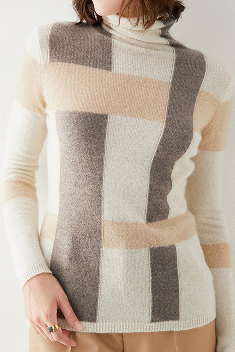 Women's Colour Block Knit Turtleneck Jumper