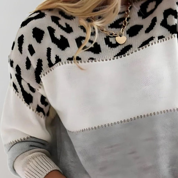Women's Colour-Block Leopard-Print Knit Jumper
