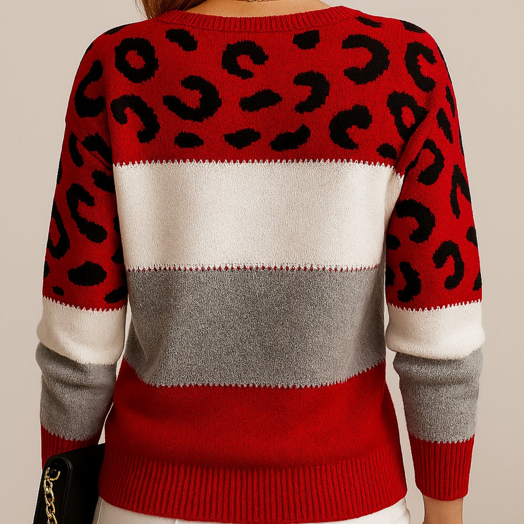 Women's Colour-Block Leopard-Print Knit Jumper