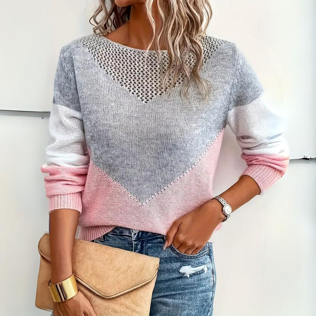 Women's Colour Block Open-Knit Relaxed-Fit Jumper