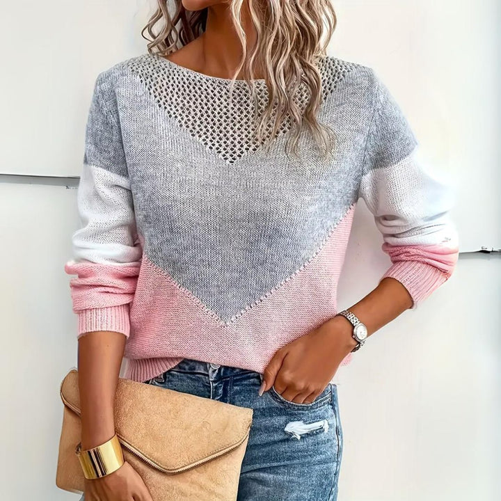 Women's Colour Block Open-Knit Relaxed-Fit Jumper