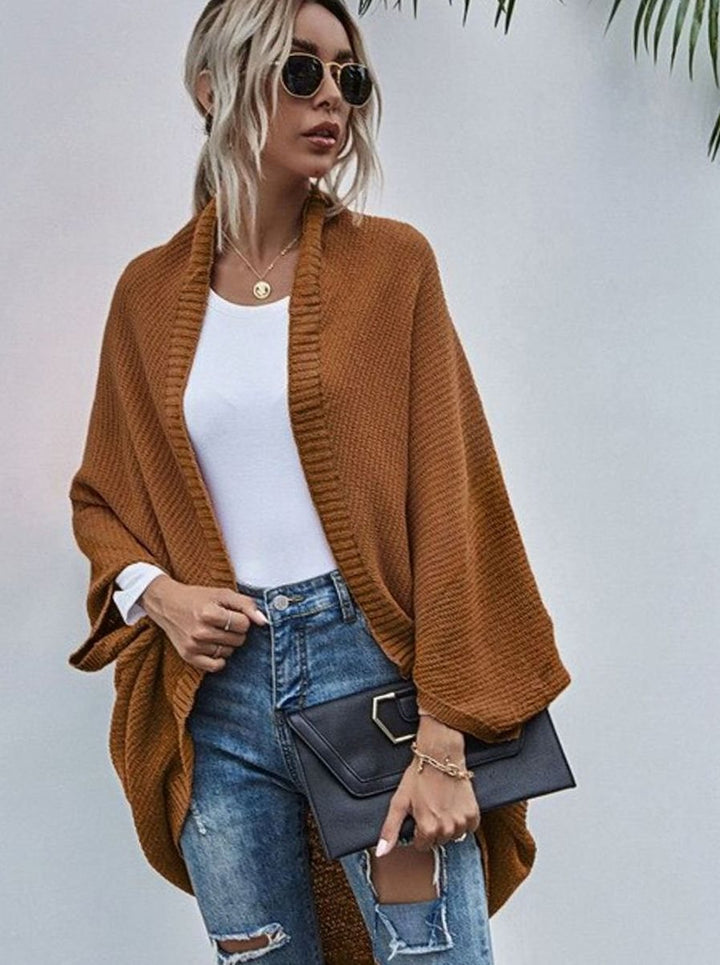 Women's Colour-Block Oversized Knit Cardigan Batwing Open Front
