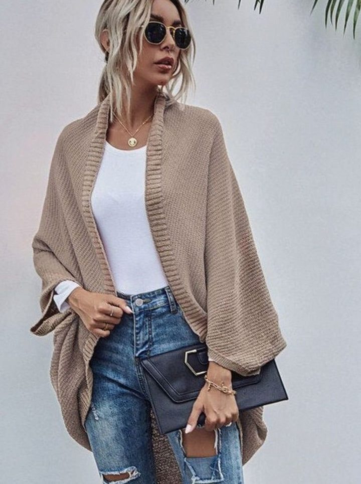 Women's Colour-Block Oversized Knit Cardigan Batwing Open Front