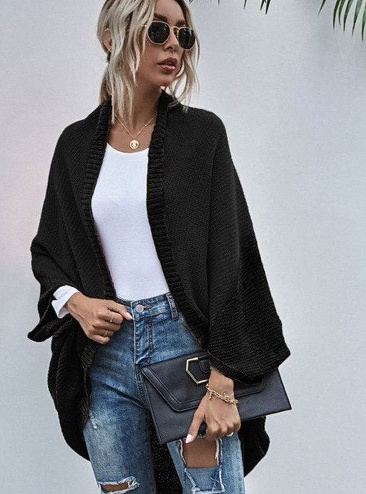 Women's Colour-Block Oversized Knit Cardigan Batwing Open Front
