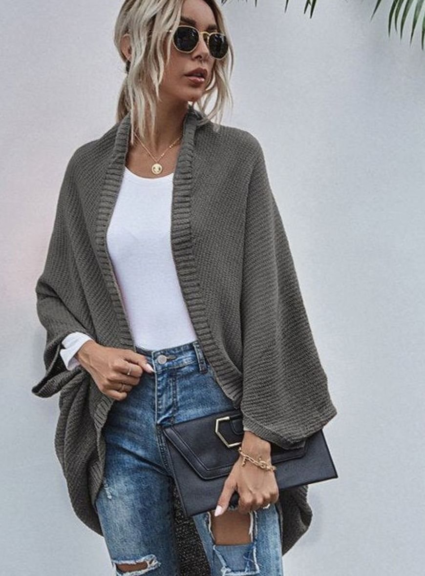 Women's Colour-Block Oversized Knit Cardigan Batwing Open Front