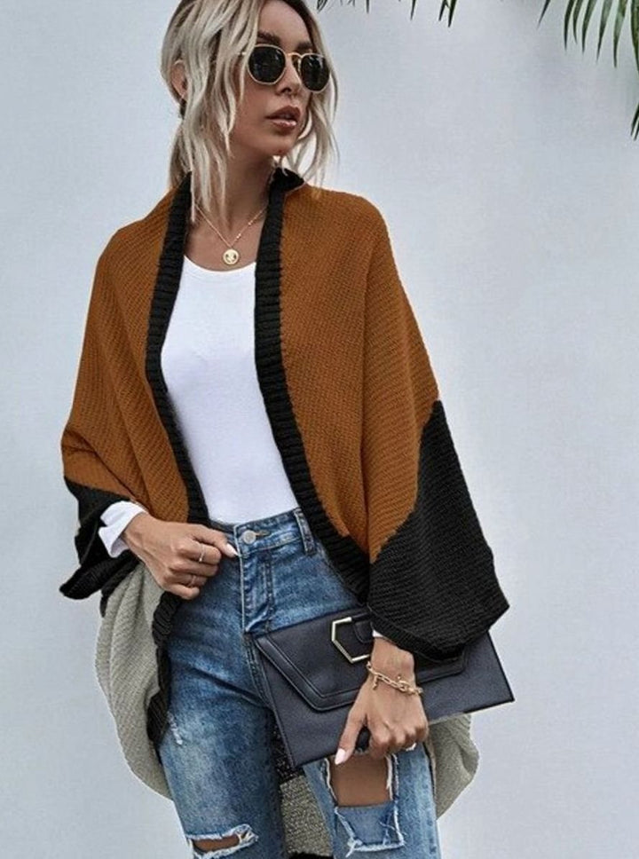 Women's Colour-Block Oversized Knit Cardigan Batwing Open Front
