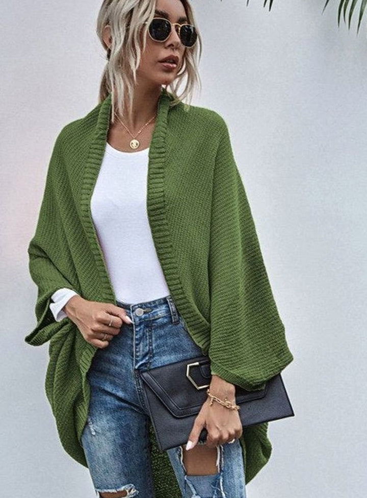 Women's Colour-Block Oversized Knit Cardigan Batwing Open Front