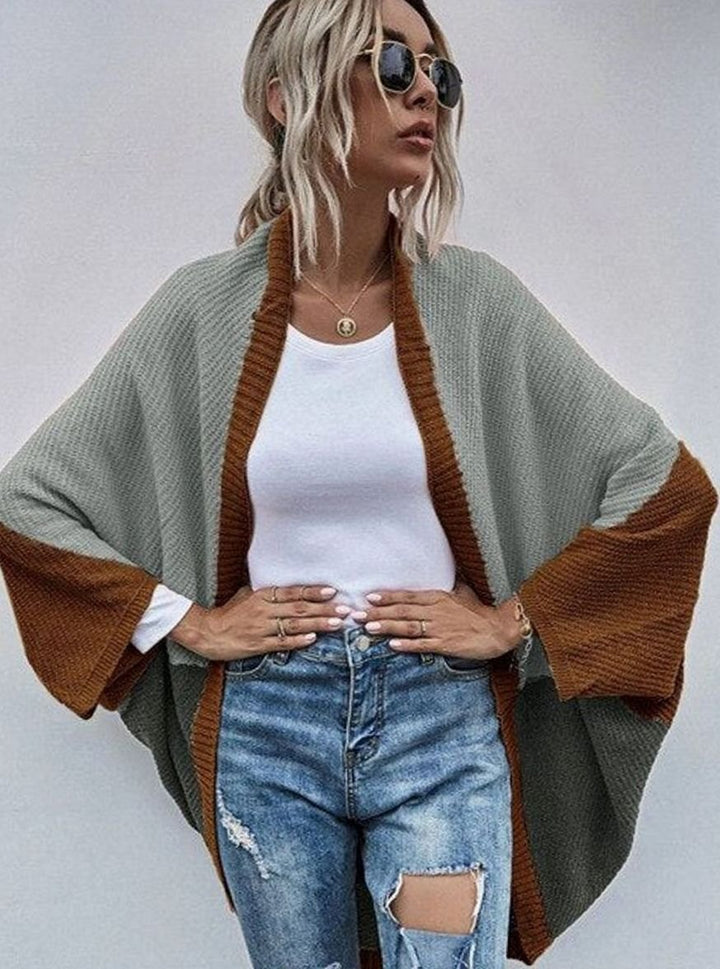 Women's Colour-Block Oversized Knit Cardigan Batwing Open Front