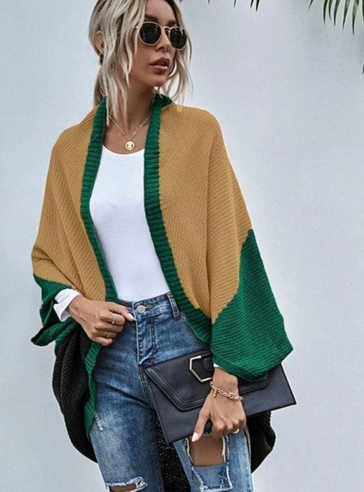 Women's Colour-Block Oversized Knit Cardigan Batwing Open Front