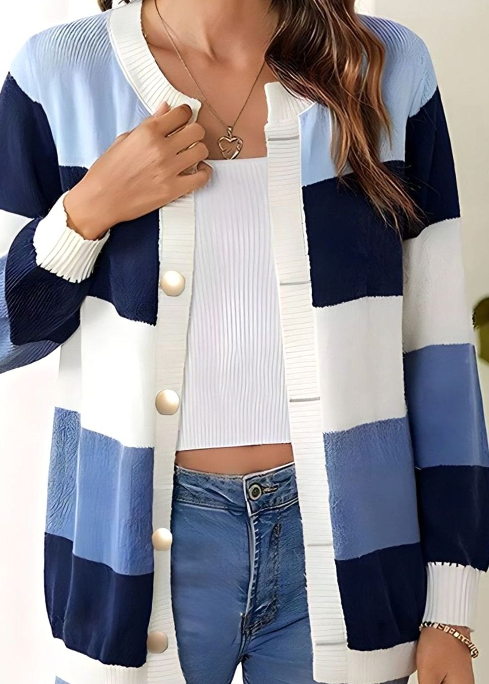 Women's Colourblock Oversized Knit Cardigan Button Front Long Sleeve