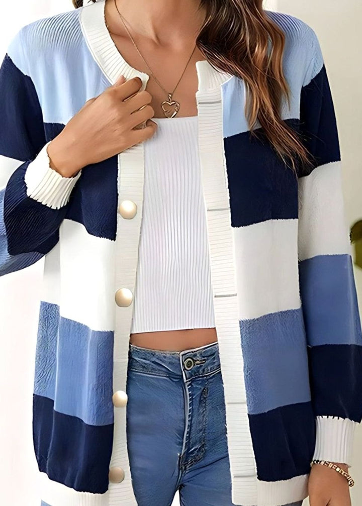 Women's Colourblock Oversized Knit Cardigan Button Front Long Sleeve