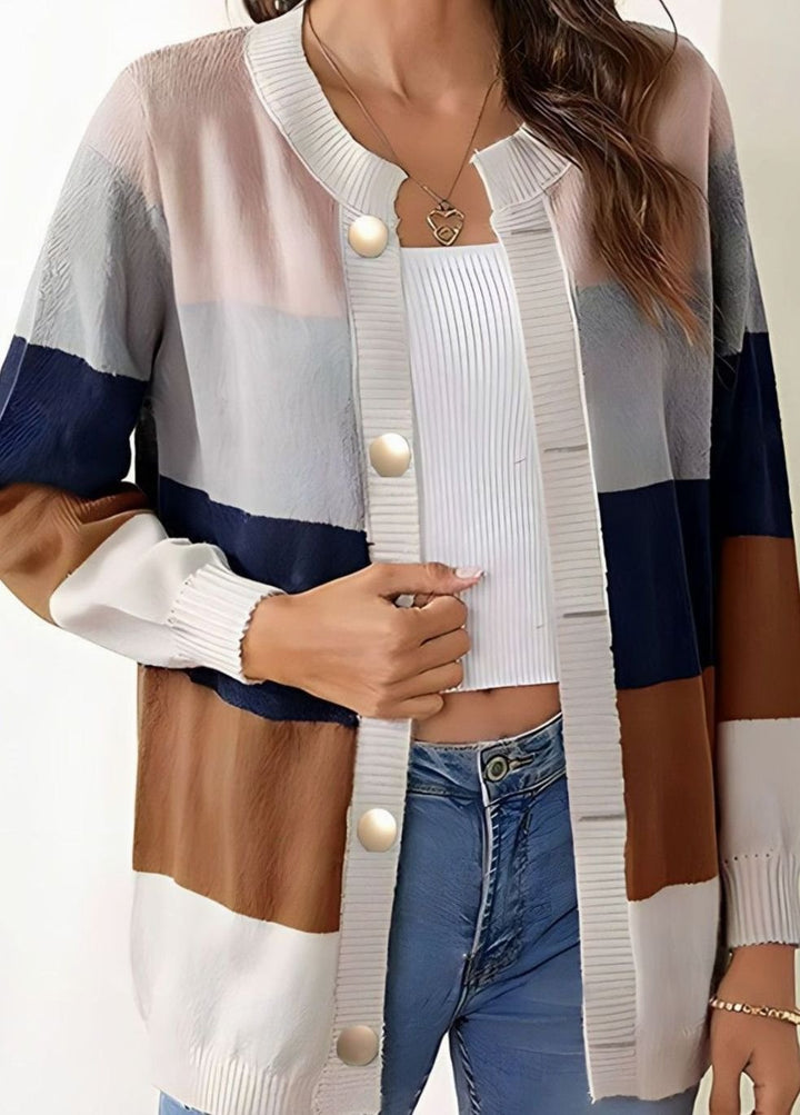 Women's Colourblock Oversized Knit Cardigan Button Front Long Sleeve
