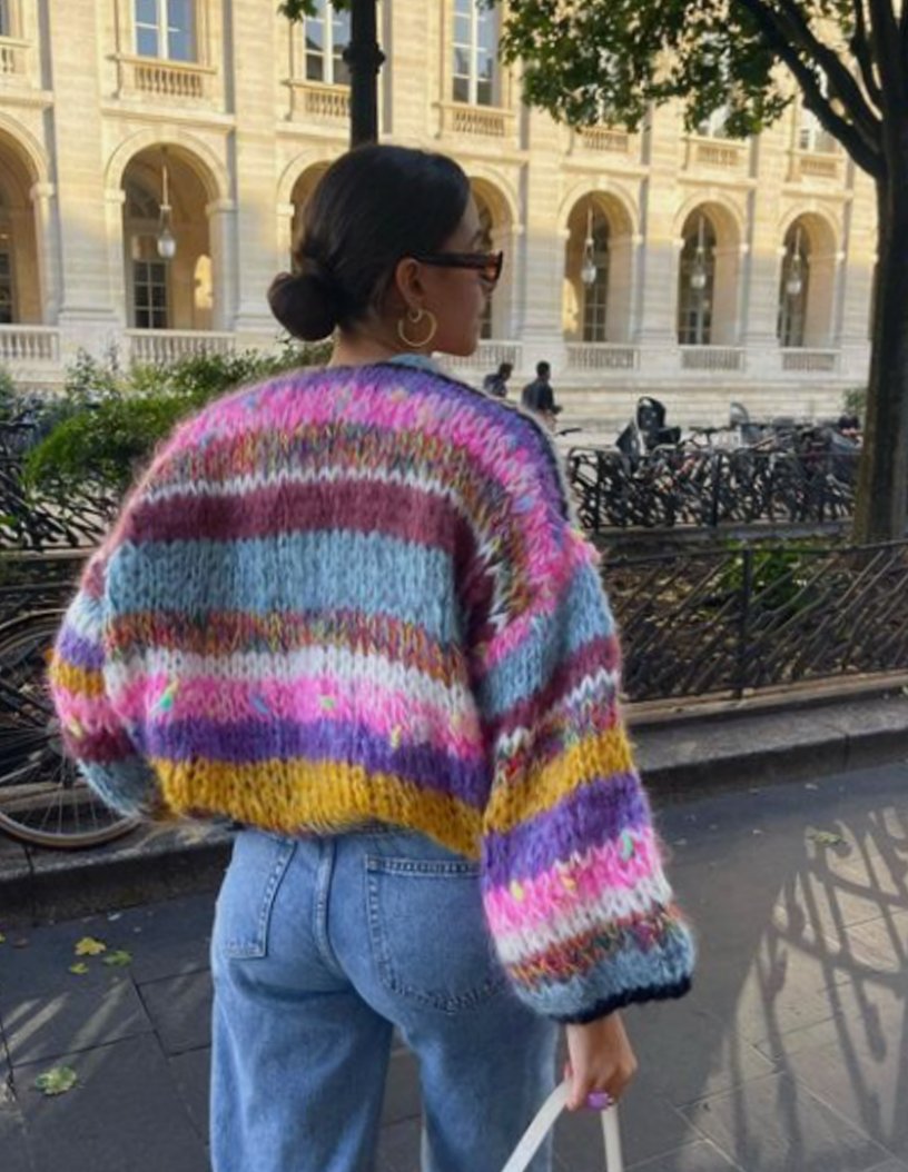 Women's Colourblock Oversized Knit Cardigan Open Front Patchwork