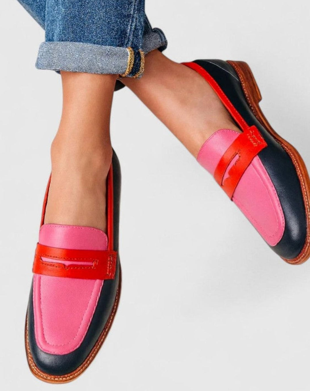 Women's Colourblock Slip-On Round-Toe Penny Loafers