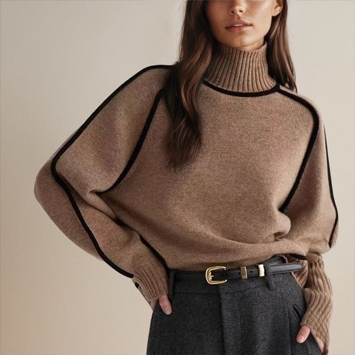 Women's Contrast-Trim Oversized Knit Turtleneck Jumper