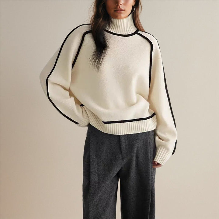 Women's Contrast-Trim Oversized Knit Turtleneck Jumper