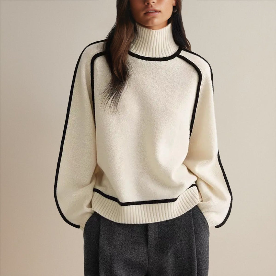 Women's Contrast-Trim Oversized Knit Turtleneck Jumper