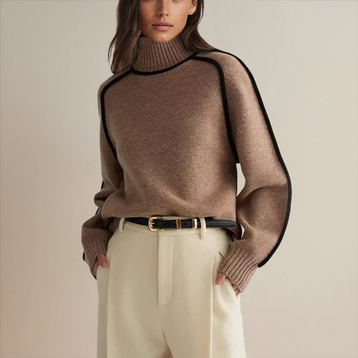 Women's Contrast-Trim Oversized Knit Turtleneck Jumper