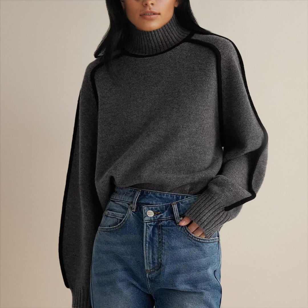 Women's Contrast-Trim Oversized Knit Turtleneck Jumper